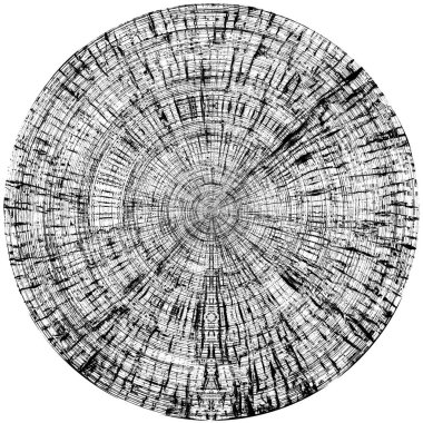 Siyah-Beyaz Grunge Üst üste bindirme elementi. Daire şekli, logo, rozet, etiket, simge. Soyut Tehlike Doku Arkaplanı. Kirli Vintage Monochrome Vektör İllüstrasyon Arkaplanı. Fırça Vuruşları Şablonu