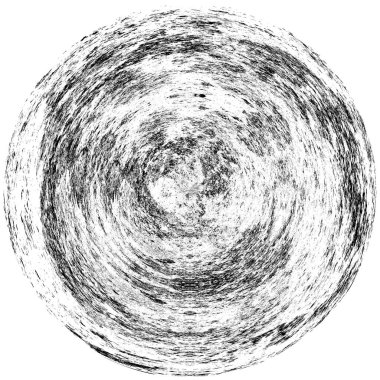 Siyah-Beyaz Grunge Üst üste bindirme elementi. Daire şekli, logo, rozet, etiket, simge. Soyut Tehlike Doku Arkaplanı. Kirli Vintage Monochrome Vektör İllüstrasyon Arkaplanı. Fırça Vuruşları Şablonu