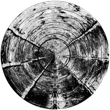 Siyah-Beyaz Grunge Üst üste bindirme elementi. Daire şekli, logo, rozet, etiket, simge. Soyut Tehlike Doku Arkaplanı. Kirli Vintage Monochrome Vektör İllüstrasyon Arkaplanı. Fırça Vuruşları Şablonu