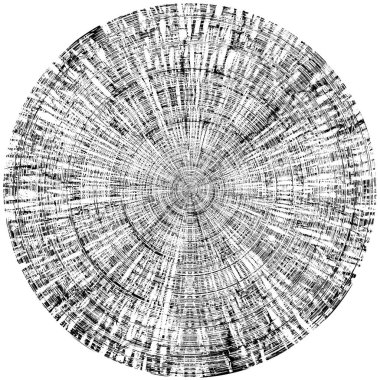 Siyah-Beyaz Grunge Üst üste bindirme elementi. Daire şekli, logo, rozet, etiket, simge. Soyut Tehlike Doku Arkaplanı. Kirli Vintage Monochrome Vektör İllüstrasyon Arkaplanı. Fırça Vuruşları Şablonu