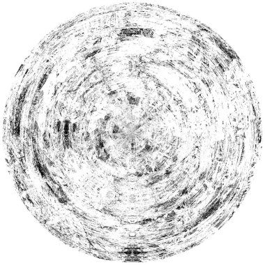 Siyah-Beyaz Grunge Üst üste bindirme elementi. Daire şekli, logo, rozet, etiket, simge. Soyut Tehlike Doku Arkaplanı. Kirli Vintage Monochrome Vektör İllüstrasyon Arkaplanı. Fırça Vuruşları Şablonu