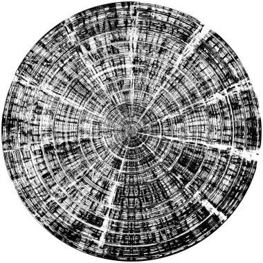 Siyah-Beyaz Grunge Üst üste bindirme elementi. Daire şekli, logo, rozet, etiket, simge. Soyut Tehlike Doku Arkaplanı. Kirli Vintage Monochrome Vektör İllüstrasyon Arkaplanı. Fırça Vuruşları Şablonu