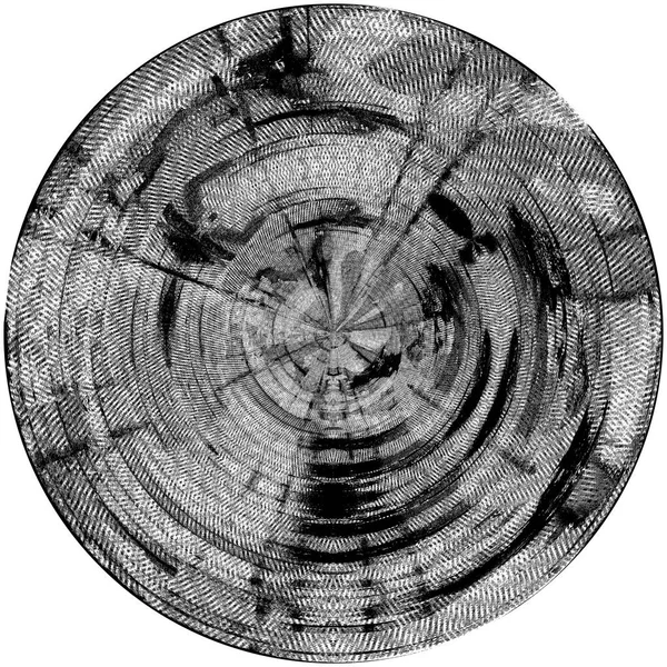 黑白圆曲柄叠置元件 圆形图案 困难的纹理背拉 肮脏的复古单色矢量图解背景 刷子笔划模板 — 图库照片