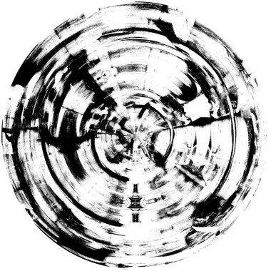 Siyah-Beyaz Grunge Üst üste bindirme elementi. Daire şekli, logo, rozet, etiket, simge. Soyut Tehlike Doku Arkaplanı. Kirli Vintage Monochrome Vektör İllüstrasyon Arkaplanı. Fırça Vuruşları Şablonu