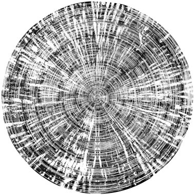 Siyah-Beyaz Grunge Üst üste bindirme elementi. Daire şekli, logo, rozet, etiket, simge. Soyut Tehlike Doku Arkaplanı. Kirli Vintage Monochrome Vektör İllüstrasyon Arkaplanı. Fırça Vuruşları Şablonu