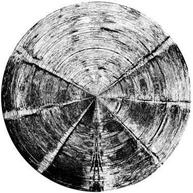Siyah-Beyaz Grunge Üst üste bindirme elementi. Daire şekli, logo, rozet, etiket, simge. Soyut Tehlike Doku Arkaplanı. Kirli Vintage Monochrome Vektör İllüstrasyon Arkaplanı. Fırça Vuruşları Şablonu