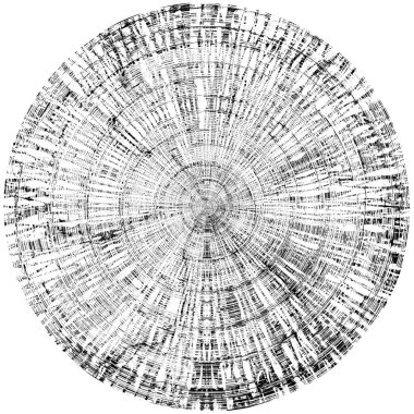 Siyah-Beyaz Grunge Üst üste bindirme elementi. Daire şekli, logo, rozet, etiket, simge. Soyut Tehlike Doku Arkaplanı. Kirli Vintage Monochrome Vektör İllüstrasyon Arkaplanı. Fırça Vuruşları Şablonu