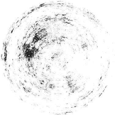 Siyah-Beyaz Grunge Üst üste bindirme elementi. Daire şekli, logo, rozet, etiket, simge. Soyut Tehlike Doku Arkaplanı. Kirli Vintage Monochrome Vektör İllüstrasyon Arkaplanı. Fırça Vuruşları Şablonu