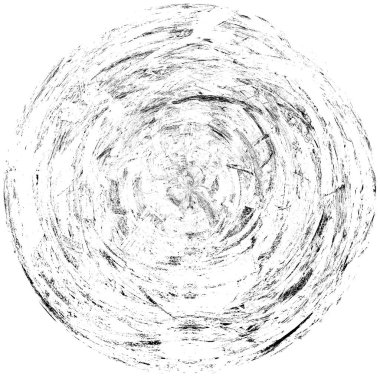 Siyah-Beyaz Grunge Üst üste bindirme elementi. Daire şekli, logo, rozet, etiket, simge. Soyut Tehlike Doku Arkaplanı. Kirli Vintage Monochrome Vektör İllüstrasyon Arkaplanı. Fırça Vuruşları Şablonu