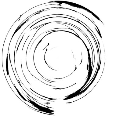 Siyah-Beyaz Grunge Üst üste bindirme elementi. Daire şekli, logo, rozet, etiket, simge. Soyut Tehlike Doku Arkaplanı. Kirli Vintage Monochrome Vektör İllüstrasyon Arkaplanı. Fırça Vuruşları Şablonu