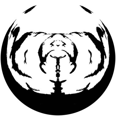 Siyah-Beyaz Grunge Üst üste bindirme elementi. Daire şekli, logo, rozet, etiket, simge. Soyut Tehlike Doku Arkaplanı. Kirli Vintage Monochrome Vektör İllüstrasyon Arkaplanı. Fırça Vuruşları Şablonu