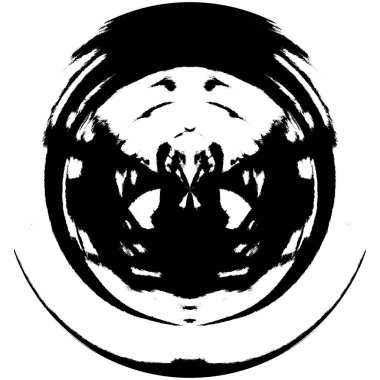 Siyah-Beyaz Grunge Üst üste bindirme elementi. Daire şekli, logo, rozet, etiket, simge. Soyut Tehlike Doku Arkaplanı. Kirli Vintage Monochrome Vektör İllüstrasyon Arkaplanı. Fırça Vuruşları Şablonu