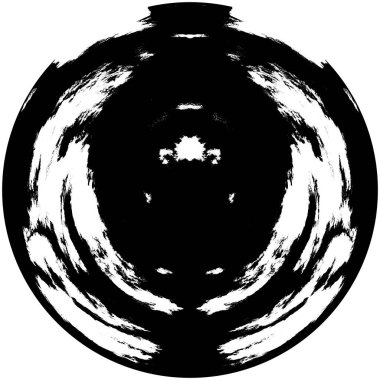 Siyah-Beyaz Grunge Üst üste bindirme elementi. Daire şekli, logo, rozet, etiket, simge. Soyut Tehlike Doku Arkaplanı. Kirli Vintage Monochrome Vektör İllüstrasyon Arkaplanı. Fırça Vuruşları Şablonu
