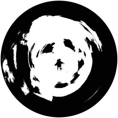 Siyah-Beyaz Grunge Üst üste bindirme elementi. Daire şekli, logo, rozet, etiket, simge. Soyut Tehlike Doku Arkaplanı. Kirli Vintage Monochrome Vektör İllüstrasyon Arkaplanı. Fırça Vuruşları Şablonu