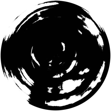 Siyah-Beyaz Grunge Üst üste bindirme elementi. Daire şekli, logo, rozet, etiket, simge. Soyut Tehlike Doku Arkaplanı. Kirli Vintage Monochrome Vektör İllüstrasyon Arkaplanı. Fırça Vuruşları Şablonu