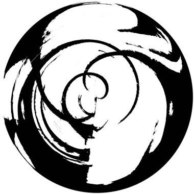 Siyah-Beyaz Grunge Üst üste bindirme elementi. Daire şekli, logo, rozet, etiket, simge. Soyut Tehlike Doku Arkaplanı. Kirli Vintage Monochrome Vektör İllüstrasyon Arkaplanı. Fırça Vuruşları Şablonu