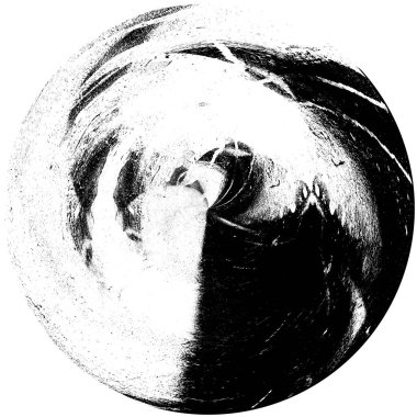 Siyah-Beyaz Grunge Üst üste bindirme elementi. Daire şekli, logo, rozet, etiket, simge. Soyut Tehlike Doku Arkaplanı. Kirli Vintage Monochrome Vektör İllüstrasyon Arkaplanı. Fırça Vuruşları Şablonu