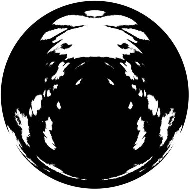 Siyah-Beyaz Grunge Üst üste bindirme elementi. Daire şekli, logo, rozet, etiket, simge. Soyut Tehlike Doku Arkaplanı. Kirli Vintage Monochrome Vektör İllüstrasyon Arkaplanı. Fırça Vuruşları Şablonu