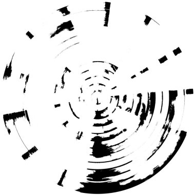 Siyah-Beyaz Grunge Üst üste bindirme elementi. Daire şekli, logo, rozet, etiket, simge. Soyut Tehlike Doku Arkaplanı. Kirli Vintage Monochrome Vektör İllüstrasyon Arkaplanı. Fırça Vuruşları Şablonu