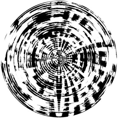 Siyah-Beyaz Grunge Üst üste bindirme elementi. Daire şekli, logo, rozet, etiket, simge. Soyut Tehlike Doku Arkaplanı. Kirli Vintage Monochrome Vektör İllüstrasyon Arkaplanı. Fırça Vuruşları Şablonu