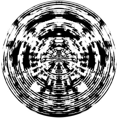 Siyah-Beyaz Grunge Üst üste bindirme elementi. Daire şekli, logo, rozet, etiket, simge. Soyut Tehlike Doku Arkaplanı. Kirli Vintage Monochrome Vektör İllüstrasyon Arkaplanı. Fırça Vuruşları Şablonu