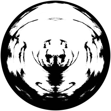 Siyah-Beyaz Grunge Üst üste bindirme elementi. Daire şekli, logo, rozet, etiket, simge. Soyut Tehlike Doku Arkaplanı. Kirli Vintage Monochrome Vektör İllüstrasyon Arkaplanı. Fırça Vuruşları Şablonu