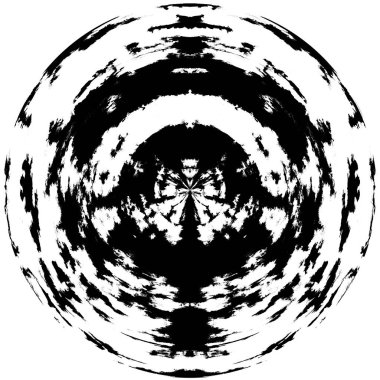Siyah-Beyaz Grunge Üst üste bindirme elementi. Daire şekli, logo, rozet, etiket, simge. Soyut Tehlike Doku Arkaplanı. Kirli Vintage Monochrome Vektör İllüstrasyon Arkaplanı. Fırça Vuruşları Şablonu