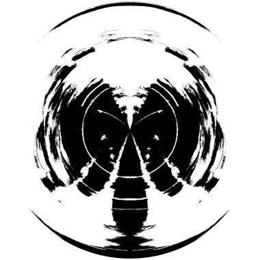 Siyah-Beyaz Grunge Üst üste bindirme elementi. Daire şekli, logo, rozet, etiket, simge. Soyut Tehlike Doku Arkaplanı. Kirli Vintage Monochrome Vektör İllüstrasyon Arkaplanı. Fırça Vuruşları Şablonu