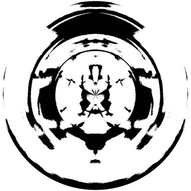 Siyah-Beyaz Grunge Üst üste bindirme elementi. Daire şekli, logo, rozet, etiket, simge. Soyut Tehlike Doku Arkaplanı. Kirli Vintage Monochrome Vektör İllüstrasyon Arkaplanı. Fırça Vuruşları Şablonu