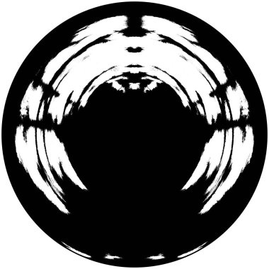 Siyah-Beyaz Grunge Üst üste bindirme elementi. Daire şekli, logo, rozet, etiket, simge. Soyut Tehlike Doku Arkaplanı. Kirli Vintage Monochrome Vektör İllüstrasyon Arkaplanı. Fırça Vuruşları Şablonu