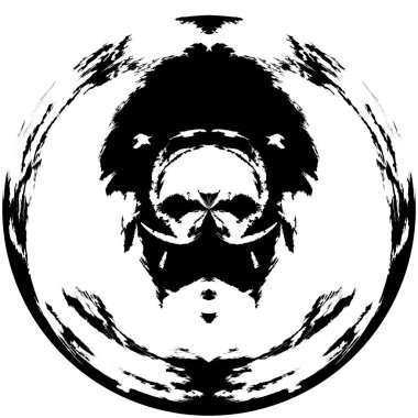 Siyah-Beyaz Grunge Üst üste bindirme elementi. Daire şekli, logo, rozet, etiket, simge. Soyut Tehlike Doku Arkaplanı. Kirli Vintage Monochrome Vektör İllüstrasyon Arkaplanı. Fırça Vuruşları Şablonu