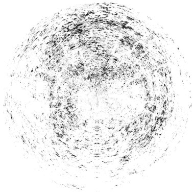 Siyah-Beyaz Grunge Üst üste bindirme elementi. Daire şekli, logo, rozet, etiket, simge. Soyut Tehlike Doku Arkaplanı. Kirli Vintage Monochrome Vektör İllüstrasyon Arkaplanı. Fırça Vuruşları Şablonu