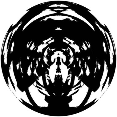 Siyah-Beyaz Grunge Üst üste bindirme elementi. Daire şekli, logo, rozet, etiket, simge. Soyut Tehlike Doku Arkaplanı. Kirli Vintage Monochrome Vektör İllüstrasyon Arkaplanı. Fırça Vuruşları Şablonu