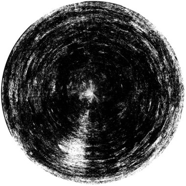 Siyah-Beyaz Grunge Üst üste bindirme elementi. Daire şekli, logo, rozet, etiket, simge. Soyut Tehlike Doku Arkaplanı. Kirli Vintage Monochrome Vektör İllüstrasyon Arkaplanı. Fırça Vuruşları Şablonu