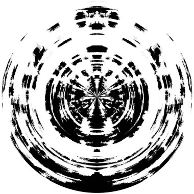 Siyah-Beyaz Grunge Üst üste bindirme elementi. Daire şekli, logo, rozet, etiket, simge. Soyut Tehlike Doku Arkaplanı. Kirli Vintage Monochrome Vektör İllüstrasyon Arkaplanı. Fırça Vuruşları Şablonu