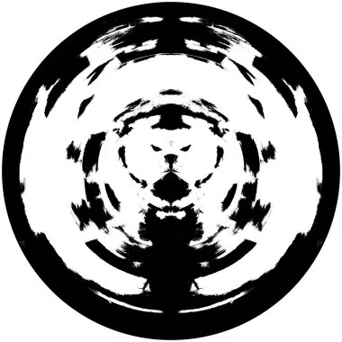 Siyah-Beyaz Grunge Üst üste bindirme elementi. Daire şekli, logo, rozet, etiket, simge. Soyut Tehlike Doku Arkaplanı. Kirli Vintage Monochrome Vektör İllüstrasyon Arkaplanı. Fırça Vuruşları Şablonu