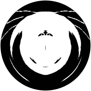 Siyah-Beyaz Grunge Üst üste bindirme elementi. Daire şekli, logo, rozet, etiket, simge. Soyut Tehlike Doku Arkaplanı. Kirli Vintage Monochrome Vektör İllüstrasyon Arkaplanı. Fırça Vuruşları Şablonu