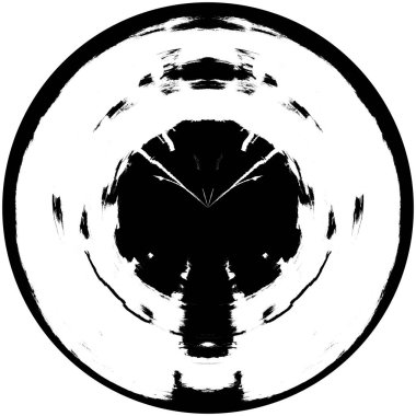 Siyah-Beyaz Grunge Üst üste bindirme elementi. Daire şekli, logo, rozet, etiket, simge. Soyut Tehlike Doku Arkaplanı. Kirli Vintage Monochrome Vektör İllüstrasyon Arkaplanı. Fırça Vuruşları Şablonu