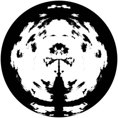 Siyah-Beyaz Grunge Üst üste bindirme elementi. Daire şekli, logo, rozet, etiket, simge. Soyut Tehlike Doku Arkaplanı. Kirli Vintage Monochrome Vektör İllüstrasyon Arkaplanı. Fırça Vuruşları Şablonu