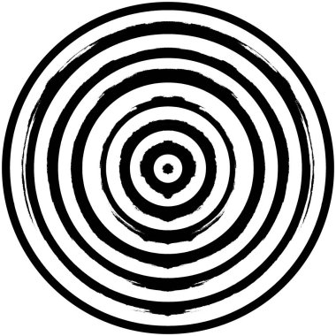 Siyah-Beyaz Grunge Üst üste bindirme elementi. Daire şekli, logo, rozet, etiket, simge. Soyut Tehlike Doku Arkaplanı. Kirli Vintage Monochrome Vektör İllüstrasyon Arkaplanı. Fırça Vuruşları Şablonu