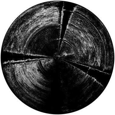 Siyah-Beyaz Grunge Üst üste bindirme elementi. Daire şekli, logo, rozet, etiket, simge. Soyut Tehlike Doku Arkaplanı. Kirli Vintage Monochrome Vektör İllüstrasyon Arkaplanı. Fırça Vuruşları Şablonu