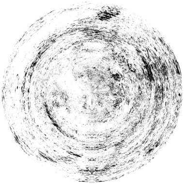 Siyah-Beyaz Grunge Üst üste bindirme elementi. Daire şekli, logo, rozet, etiket, simge. Soyut Tehlike Doku Arkaplanı. Kirli Vintage Monochrome Vektör İllüstrasyon Arkaplanı. Fırça Vuruşları Şablonu