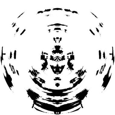 Siyah-Beyaz Grunge Üst üste bindirme elementi. Daire şekli, logo, rozet, etiket, simge. Soyut Tehlike Doku Arkaplanı. Kirli Vintage Monochrome Vektör İllüstrasyon Arkaplanı. Fırça Vuruşları Şablonu