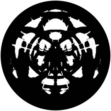 Siyah-Beyaz Grunge Üst üste bindirme elementi. Daire şekli, logo, rozet, etiket, simge. Soyut Tehlike Doku Arkaplanı. Kirli Vintage Monochrome Vektör İllüstrasyon Arkaplanı. Fırça Vuruşları Şablonu
