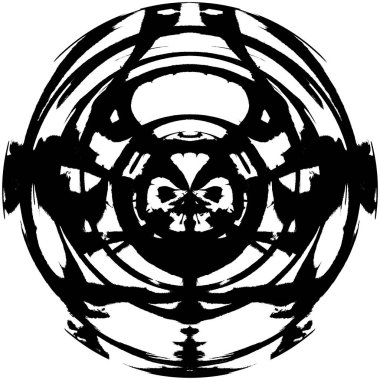 Siyah-Beyaz Grunge Üst üste bindirme elementi. Daire şekli, logo, rozet, etiket, simge. Soyut Tehlike Doku Arkaplanı. Kirli Vintage Monochrome Vektör İllüstrasyon Arkaplanı. Fırça Vuruşları Şablonu