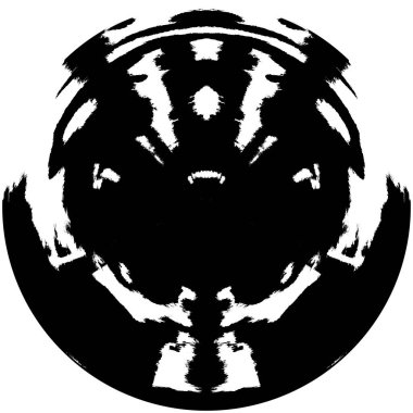 Siyah-Beyaz Grunge Üst üste bindirme elementi. Daire şekli, logo, rozet, etiket, simge. Soyut Tehlike Doku Arkaplanı. Kirli Vintage Monochrome Vektör İllüstrasyon Arkaplanı. Fırça Vuruşları Şablonu