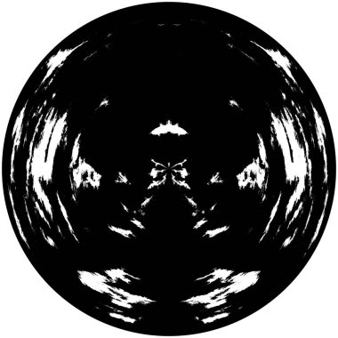 Siyah-Beyaz Grunge Üst üste bindirme elementi. Daire şekli, logo, rozet, etiket, simge. Soyut Tehlike Doku Arkaplanı. Kirli Vintage Monochrome Vektör İllüstrasyon Arkaplanı. Fırça Vuruşları Şablonu