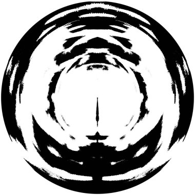 Siyah-Beyaz Grunge Üst üste bindirme elementi. Daire şekli, logo, rozet, etiket, simge. Soyut Tehlike Doku Arkaplanı. Kirli Vintage Monochrome Vektör İllüstrasyon Arkaplanı. Fırça Vuruşları Şablonu