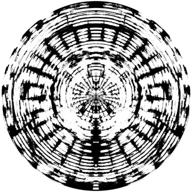 Siyah-Beyaz Grunge Üst üste bindirme elementi. Daire şekli, logo, rozet, etiket, simge. Soyut Tehlike Doku Arkaplanı. Kirli Vintage Monochrome Vektör İllüstrasyon Arkaplanı. Fırça Vuruşları Şablonu