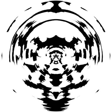 Siyah-Beyaz Grunge Üst üste bindirme elementi. Daire şekli, logo, rozet, etiket, simge. Soyut Tehlike Doku Arkaplanı. Kirli Vintage Monochrome Vektör İllüstrasyon Arkaplanı. Fırça Vuruşları Şablonu